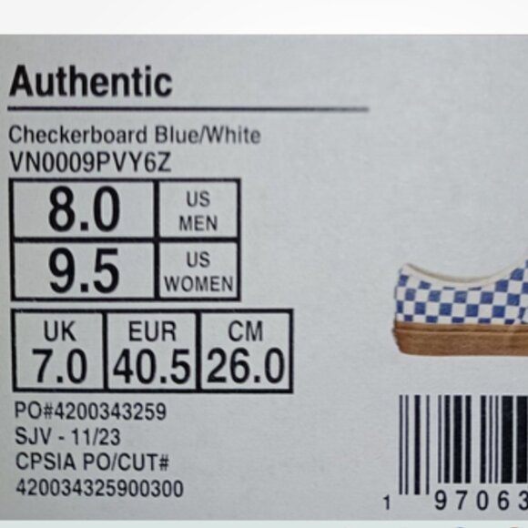 Vans Men's 8/Women's 9.5 Authentic Blue/Gum Checkerboard VN0009PVY6Z - Picture 5 of 12